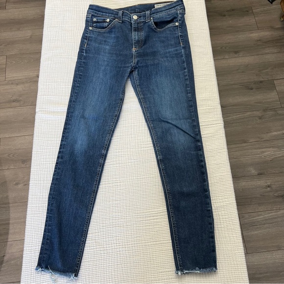rag & bone Denim - rag & bone 10 inch high rise skinny jeans in medium wash size 27 with raw hem